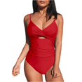 thumbnail image 2 of One Piece Swimsuit for Women Bathing Suits Twist Front Cutout Adjustable Straps Ruched Swimwear (Red, M), 2 of 5