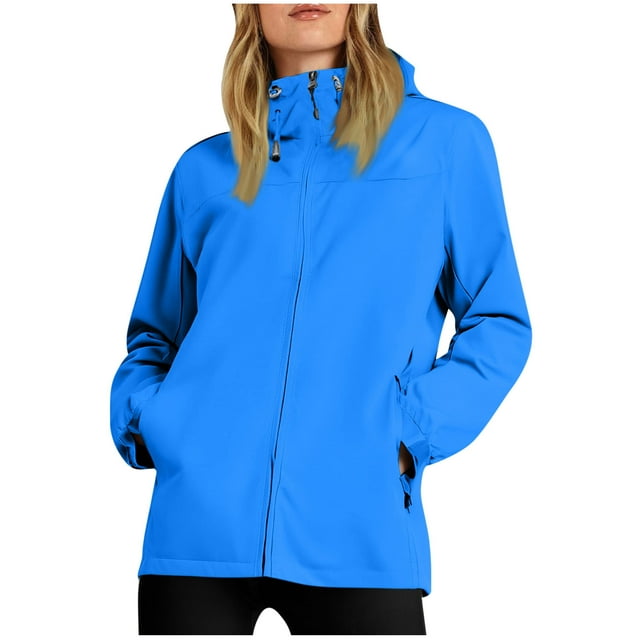 UAMVSH Manteaux de Pluie pour Femmes Légers à Col Montant à Capuche Imperméables avec Poches Coupe-Vent Extérieur Randonnée Manteaux à Capuche (XX-Grand, Bleu)