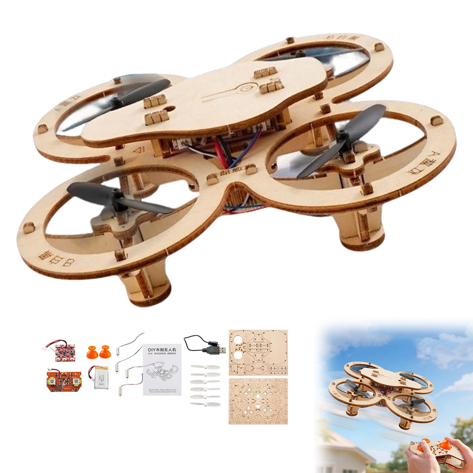 Diy Mini Wooden RC Quadcopter Building Kits for Kids or Beginner,School Educational Science Kits Remote Control for Boys and Girls and Teens(Ages 5-7, 5-9, 8-12, 10+)
