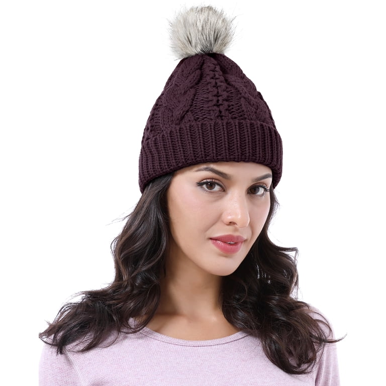 Women\'s Winter Knitted Beanie Hat with Faux Fur Pom Double Pom FOX Fur Beanie Women, 2 Pom FOX Fur Knit Winter  main image 2