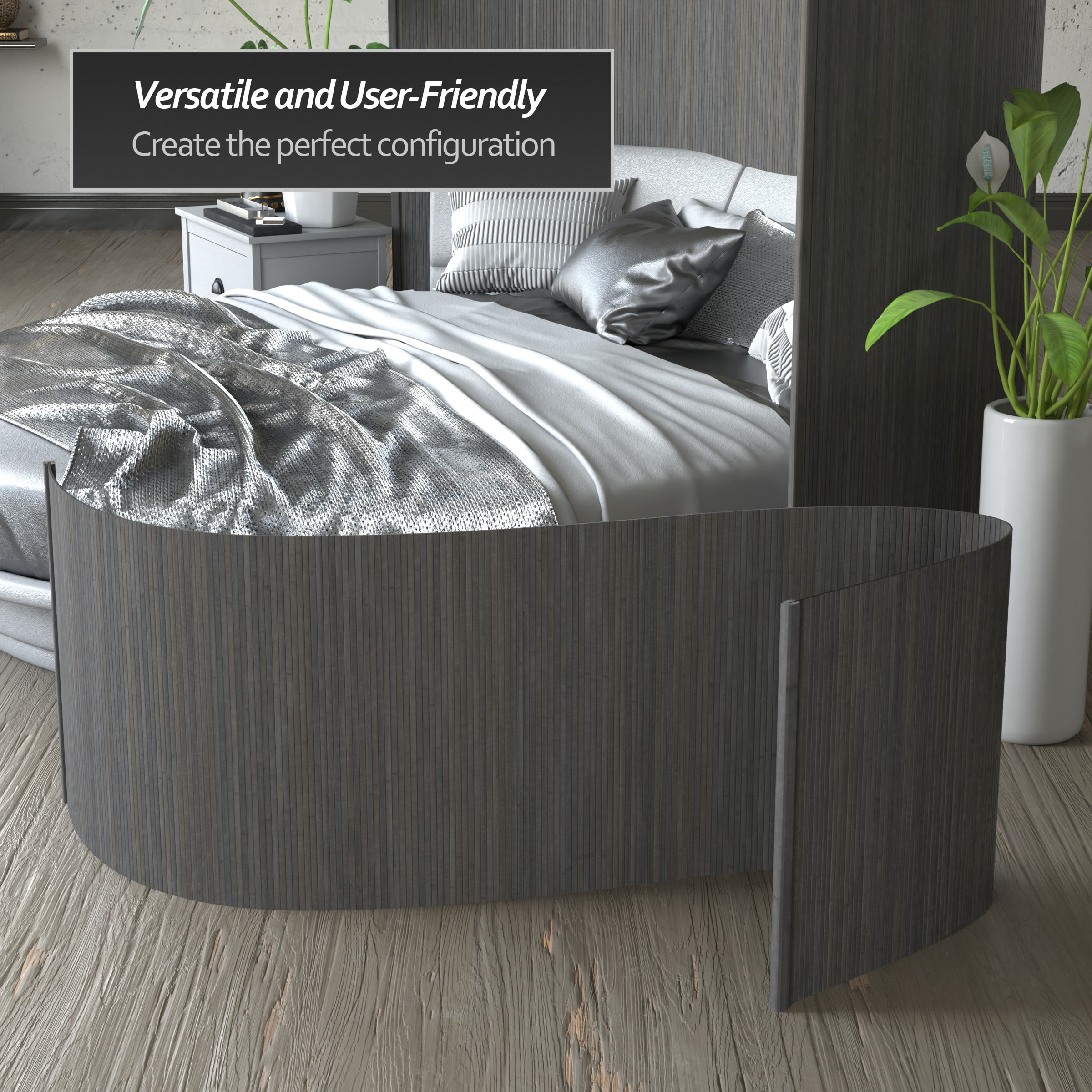 2 Ft. Grey Bamboo Wave Room Divider with Portable Screen Design