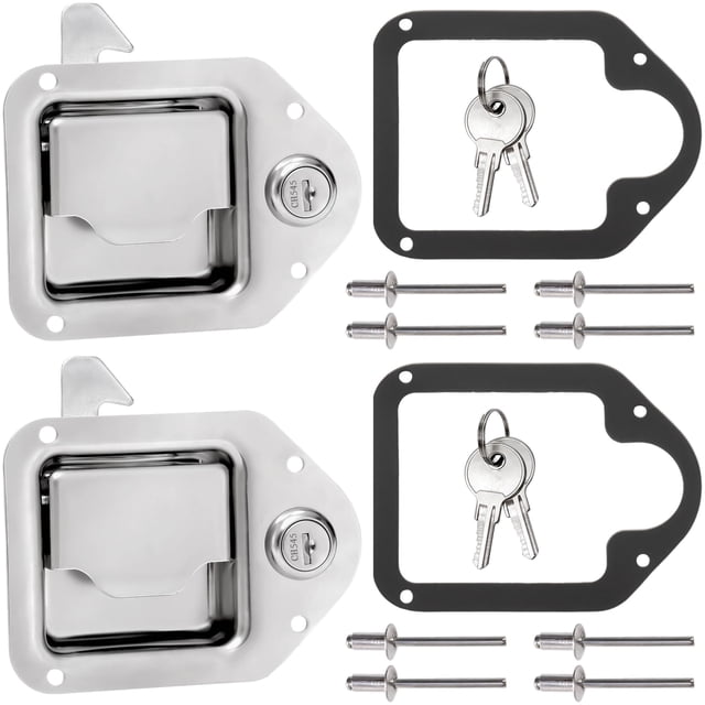 Elsjoy Set of 2 Truck Tool Box Latch, Stainless Steel Trailer Toolbox Latch Replacement, RV Paddle Handle Latch Tool Box Lock with Keys & R