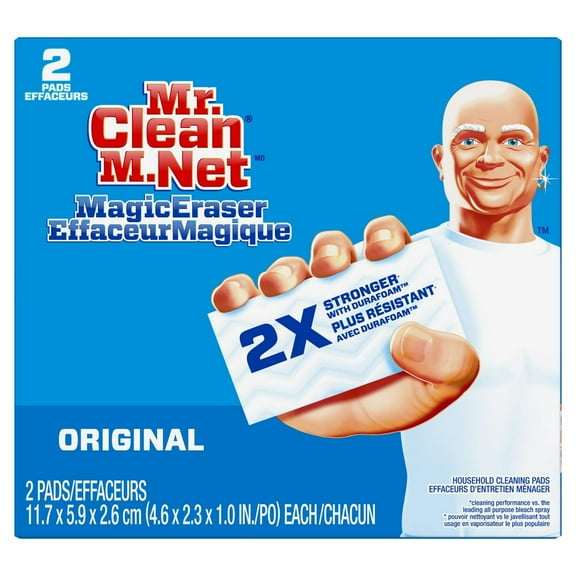 Mr. Clean Éponge EffaceurMagique, Nettoyant Tout-Usage, Tampon à Récurer, Nettoyant pour Murs, Original, Lot de 2