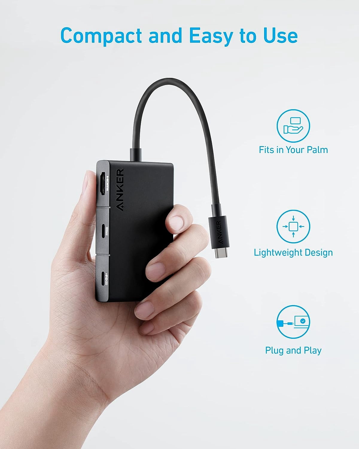 Anker USB C Hub, 332 USB-C Hub (5-in-1, 4K HDMI) with 100W Power Delivery, 4K@30Hz HDMI Display, 5Gbps USB-C&A Data Ports