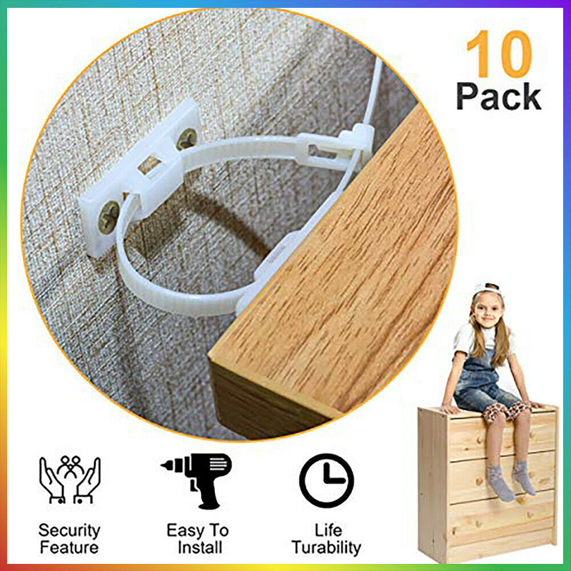 Anti Tip Earthquake Furniture Straps 10 pack, Adjustable Child Safety
