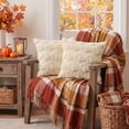 thumbnail image 2 of Sm:)e Pumpkin Plush Faux Fur Jacquard Fall Throw Pillow Cover 18x18 Inch, Set of 2, Silky Soft Seasonal Cushion Case for Sofa Couch Beige, 2 of 7