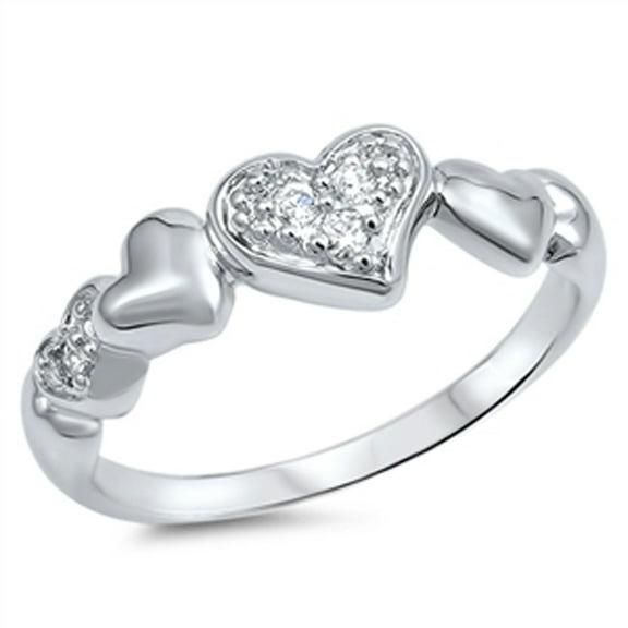 Clear CZ Heart Love Unique Ring ( Sizes 5 6 7 8 9 ) New .925 Sterling Silver Thumb Band Rings (Size 8)