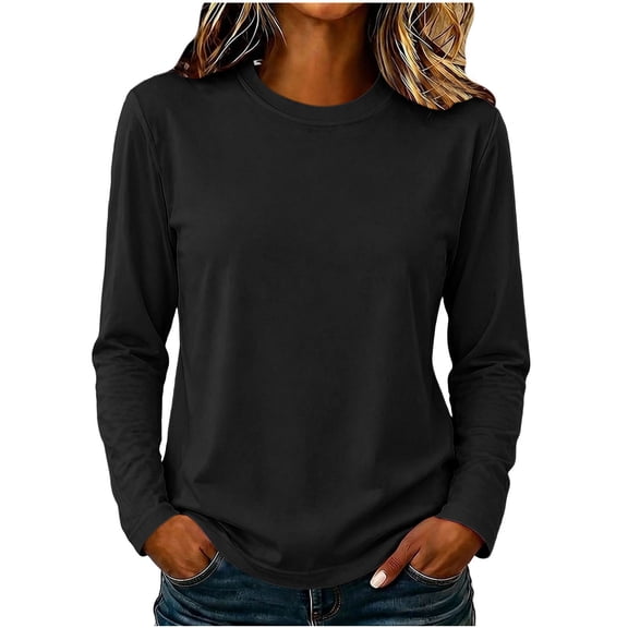 jjayotai Women's Cotton Long Sleeve Shirts Crew Neck Soft Basic Tee Casual Plain T-Shirt Fall Tops