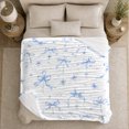 thumbnail image 5 of Blue Bow Floral Autumn Whimsy Girls Bedroom, Playful Botanical Garden Scene, Warm Flannel Blanket for Sunroom and Reading Nook, Garden Lovers Thanksgiving Gift, Playful Home Decor, 5 of 9