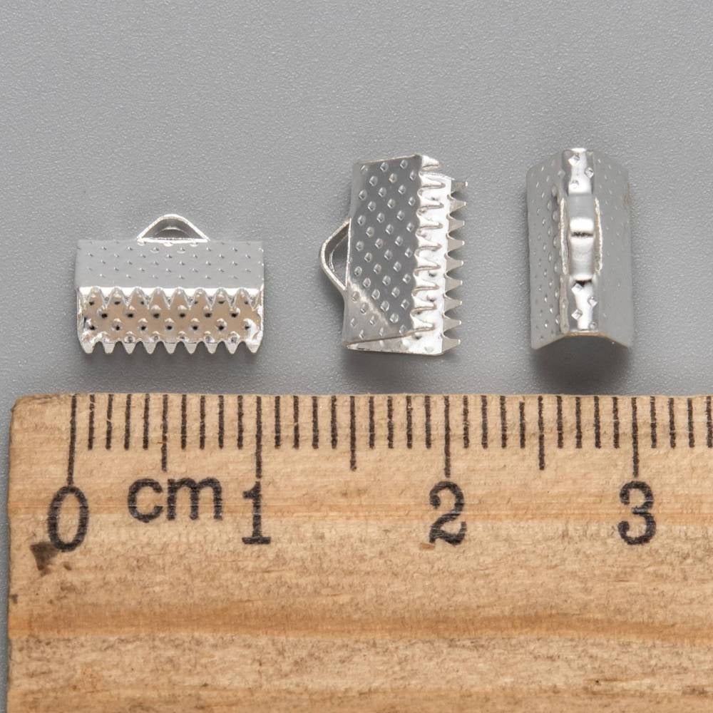 Iron Ribbon Crimp Ends Silver Color Plated about 7mm long 10mm wide hole: 2mm