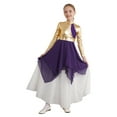 thumbnail image 4 of CHICTRY Kids Girls Liturgical Praise Dance Dress Long Sleeves Color Contrast Lyrical Dance Dress Purple 10, 4 of 7