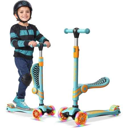 Dribbl 3-Wheel Kids Scooter with Seat, Light-Up Wheels, Adjustable Handlebar, Wide Deck & Rear Brake, Ages 2+