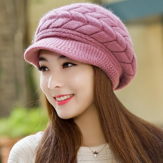 LNGOOR Plush Lined Warm Hats with Ear Flaps Elastic Fit Plush Lining Fashionable Autumn and Winter Knitted Beret - Solid Color Design Combines Fashion and Function