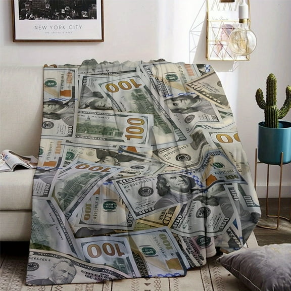 Luxurious Dollar-Themed Flannel Throw Blanket Cozy All-Season Comfort Ideal for Naps & Air Conditioning Perfect Gift for Friends Vintage Style Cozy Throw Blanket Vintage Style Blanket Fabric