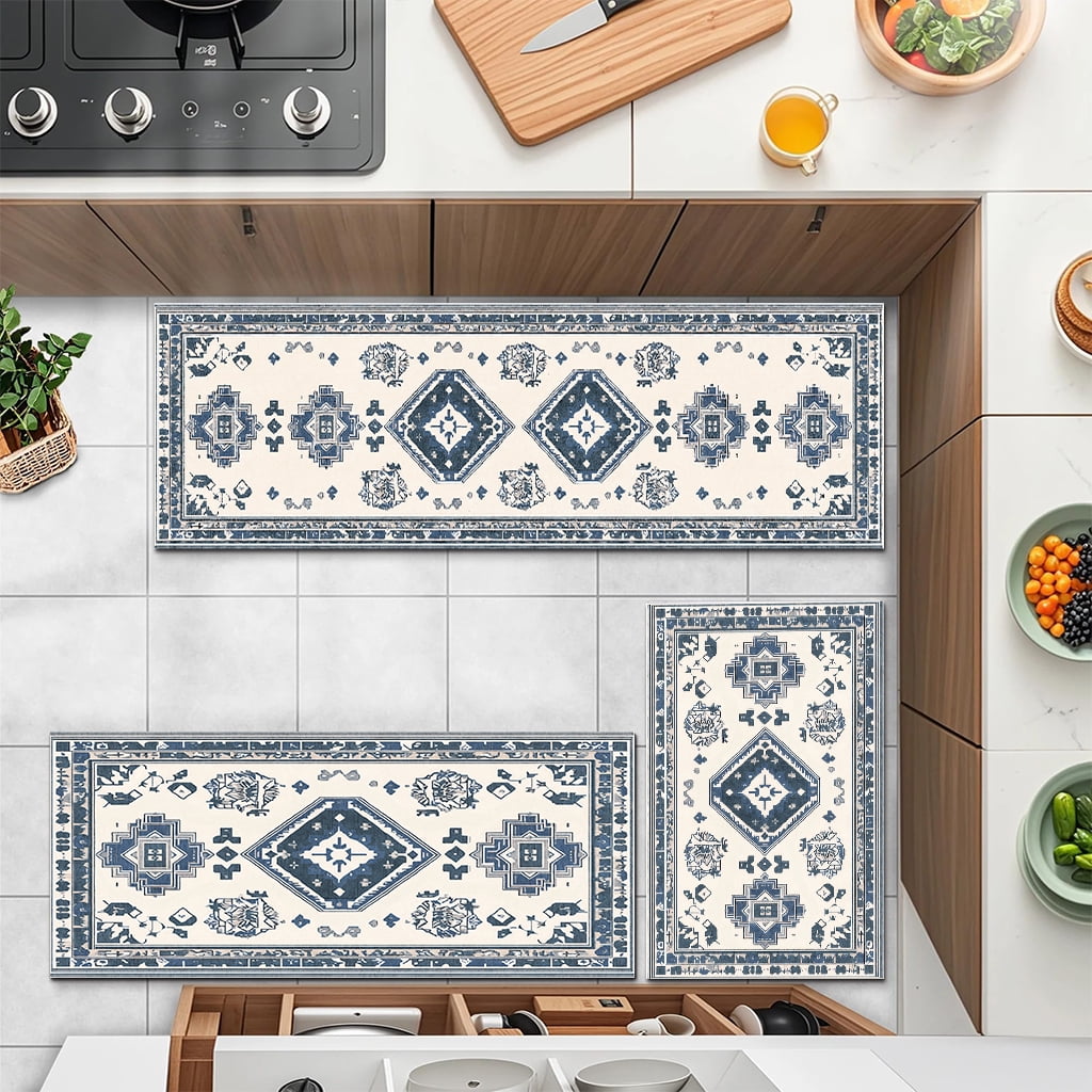 TECHVIDA Kitchen Rug Set 3 Piece,Non Slip Machine Washable Kitchen Rugs,Farmhouse Hallway Door Rugs for Home Floor
