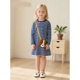 thumbnail image 3 of Bellafa Toldler Girls Cotton Long Sleeve Casual Cartoon Appliques Striped Jersey Dress Kids Tunic Party Dresses With Dog Pocket, 3 of 8