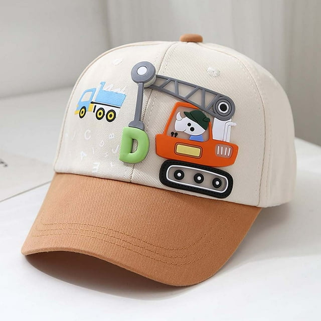Kids Washed Baseball Cap Sun Protection Khaki Baseball Cap Cartoon Adjustable Outdoor Activity 2-8 Years