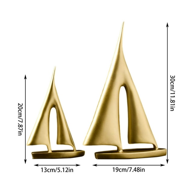 Sailship Sculpture Set For Living Room Decor 2-Piece Resin Nautical Home Decoration With Glossy Finish For Shelf Table Office Display