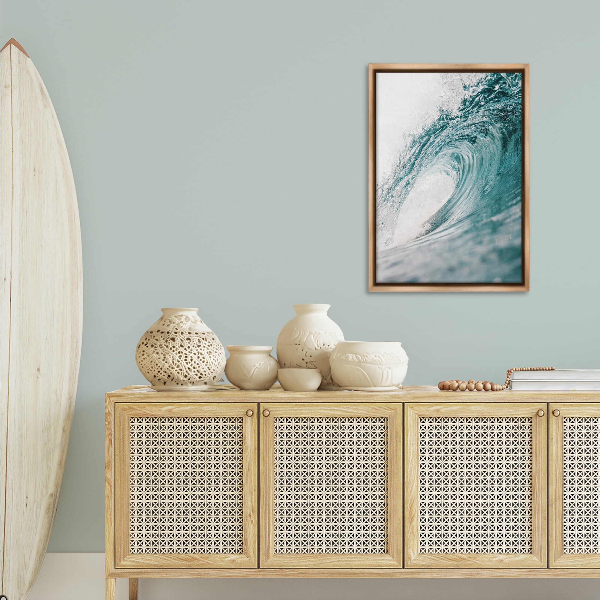 Stupell Industries Rolling Surf Waves Nautical & Beach Photography Brown Floater Framed Canvas Art Print Wall Art, 21 x 31