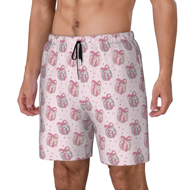 Balery Pink Disco Ball Bañador para hombre, shorts de playa de secado rápido con entrepierna y forro de compresión-Small