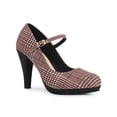 thumbnail image 1 of BLISSFUL STEP Women's Pump Houndstooth Platform Stiletto Heels Pumps Burgundy 6, 1 of 7