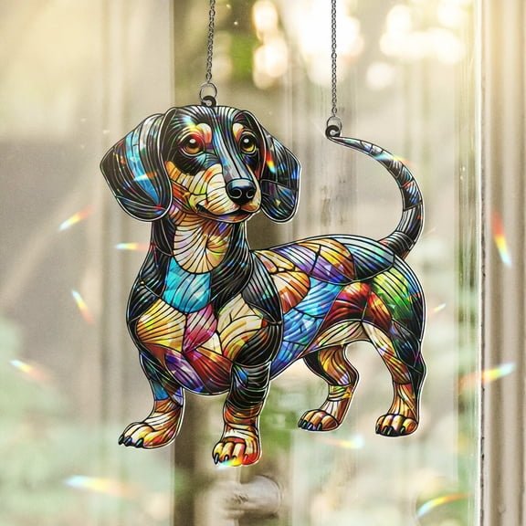 Lotusprinthandmade Dachshund Dog Custom Shape Broken Glass Hologram Ornament 3.5in, Dachshund Dog 3d ornament, 3d Dachshund Dog hologram piece