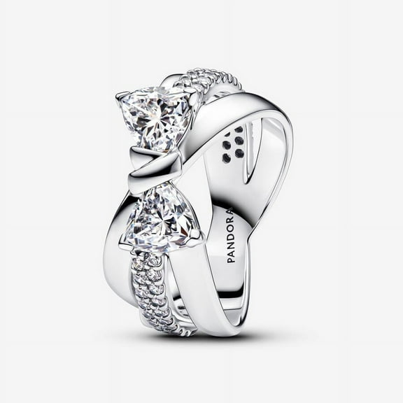 Pandora Sparkling Bow Crossover Ring Silver (5)