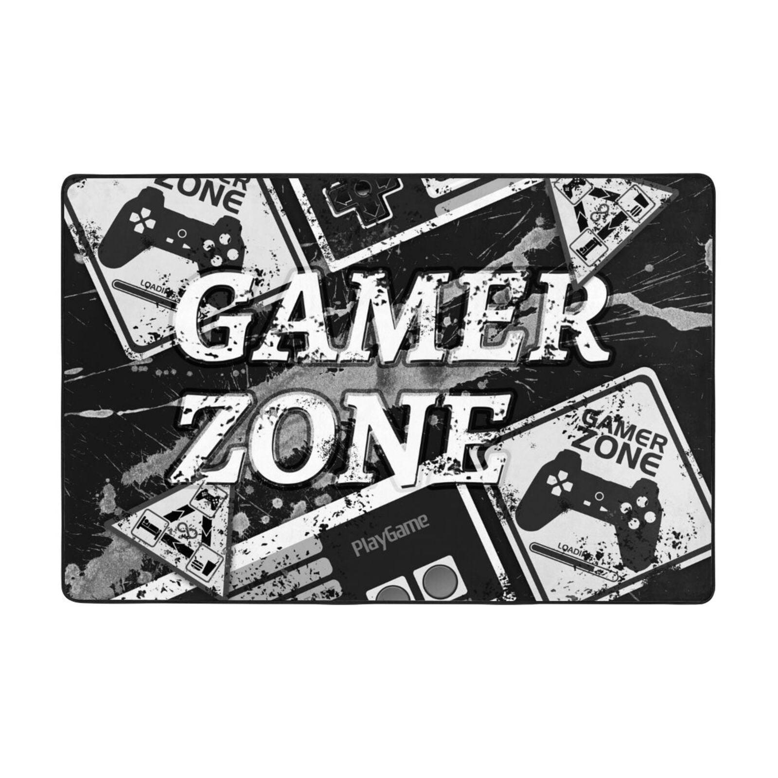 Black and White Gamer Zone Rugs Doormat, NonSlip Absorbent Door Mat