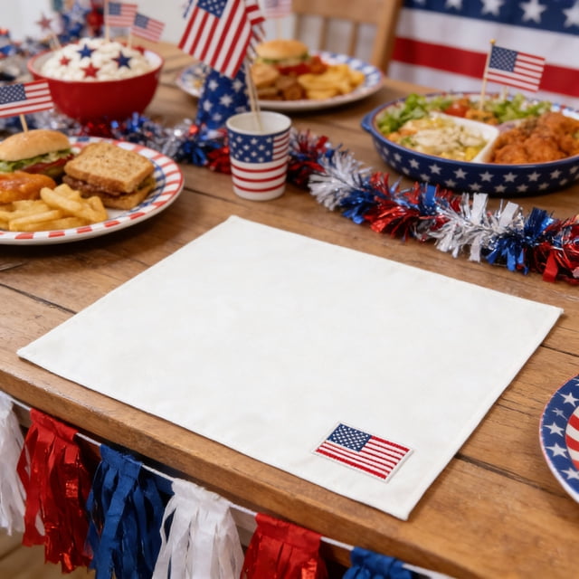 Linnome Independence Day Embroidered Napkins with Hearts Stars Stripes for Party Restaurant Decor White