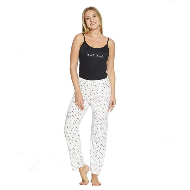 Conjunto Pantalón Pijama largo y Blusa Tirantes Suave Negro Blanco Mujer Cómoda Casual Para Dormir 6 negro EG INCÃGNITA 660046