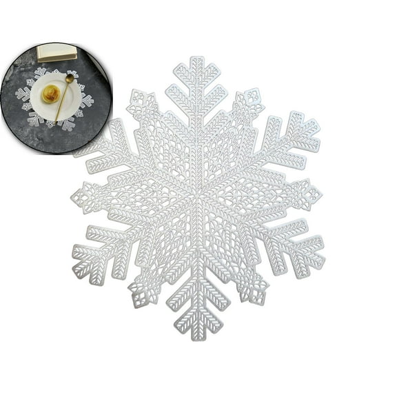 VQPeo Round Snowflake Placemats, Washable Stain-Resistant Table Decor for Weddings & Parties(Silver)