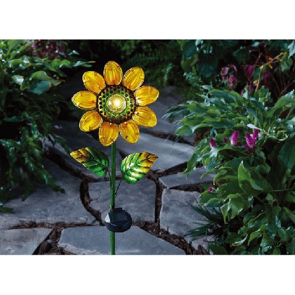 Better Homes & Gardens Yellow Glass Sunflower Solar Stake Light Decor