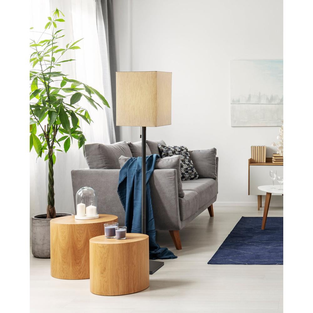 Adesso Estelle Floor Lamp, Antique Bronze, Light Brown Textured Fabric Shade
