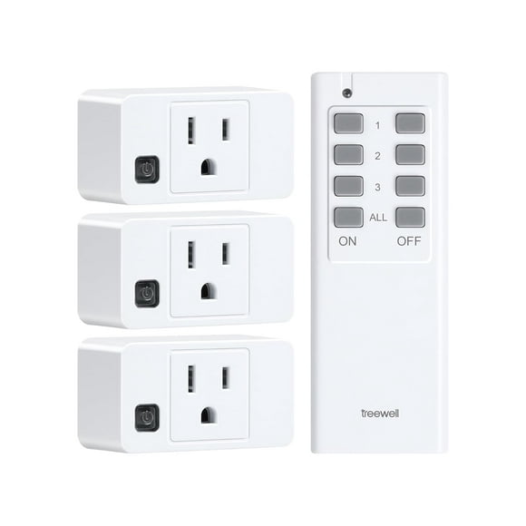 200FT Long Range Wireless Remote Control Outlet, Mini Electrical Outlet Plug, 15A/1875W High-Power Remote Light Switch for Lamps, Fans, Household Appliances, FCC & ETL Listed (3 Outlets + 1 Remote)