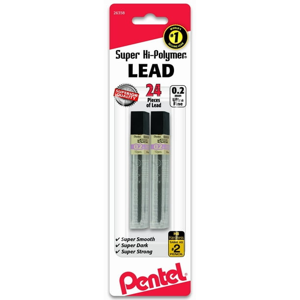 Recarga de plomo Pentel Super Hi-Polymer, 0,2 mm, HB, 12 quilates (paquete de 2)