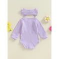 thumbnail image 5 of FEORJGP Toddler Baby Girls One-piece Jumpsuits 0 3M 6M 9M 12M 18M Infant Long Sleeve Rompers Solid Color Ribbed Bodysuits and Cute Headband Set Kids Lal 2 Piece Daily Outfits for Spring Fall, 5 of 7