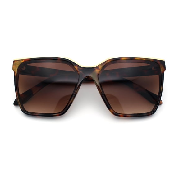 Womens Metal Brow Oversized High Temple Rectangle Plastic Sunglasses Tortoise - Brown