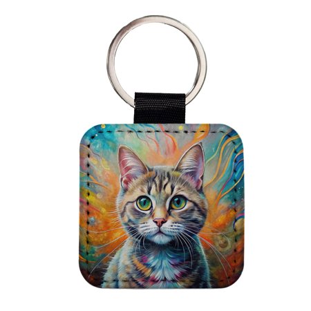 Munchkin Cat Abstract Art Faux Leather Square Keychain