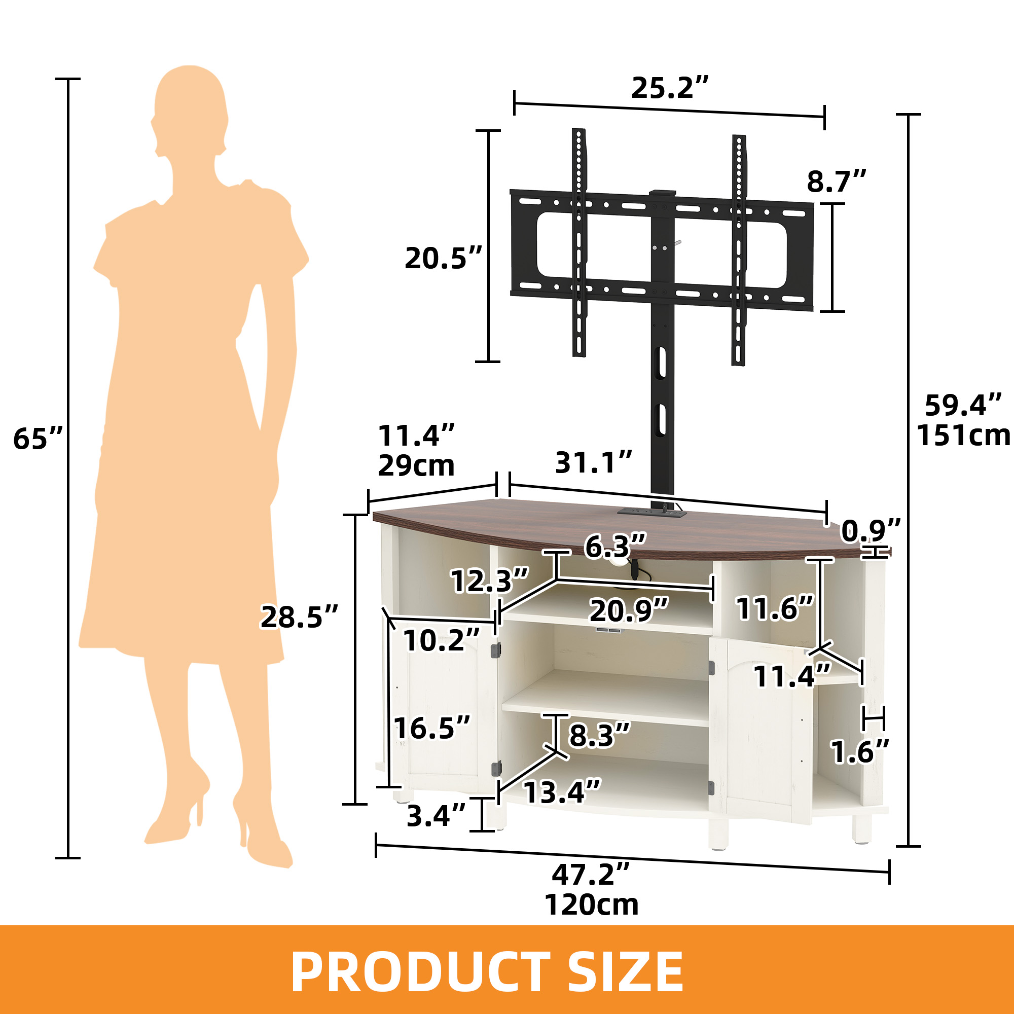 Craftian Corner TV Stand with Mount for 32-70 Inch TVs, LED Entertainment Center TV Table with Power Outlets