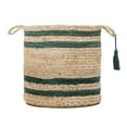thumbnail image 5 of LR Home Woven Round Jute 17" Storage Basket with Handles, Green Double Stripe, 5 of 8