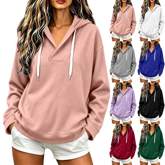 NominalSnug Women Casual Hoodie Lightfleece Lined Long Sleeves Fashion Pullover Loose Fit Tunic Winter Tops Comfy Shirts
