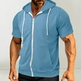 thumbnail image 2 of RYDCOT Mens Slim Fit Zip up Hoodie Short Sleeve Thin Jacket Full Zip Sweatshirt with Kanga Pocket Light Blue, 2 of 6
