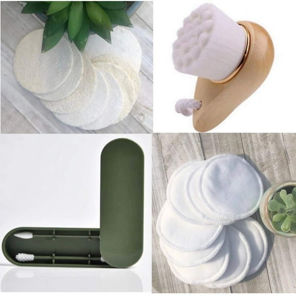 BeNat. Eco-friendly, Reusable Facial Skin Care Accessories Bundle. Multi-Pack. (8) Reusable Facial Pads   (8) Natural Loofah   (2) Reusable Cotton Swab   (1) Facial Cleaning Brush bamboo handle