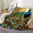 thumbnail image 3 of [Golden Peacock Print Blanket] 1pc Soft Golden Peacock Print Flower Blanket - Comfortable Travel Sofa Bed Nap Blanket for Office Home Decoration - Birthday and Holiday Gifts, 3 of 6