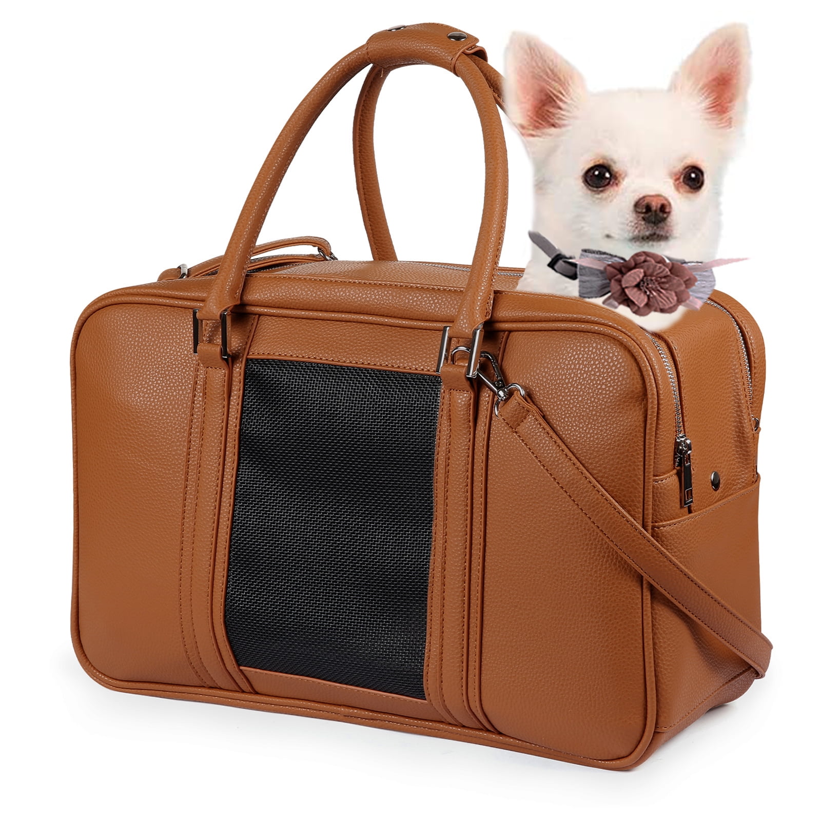 xuyidan Fashion Pet Carrier Dog Purse Foldable Dog Cat Handbag Leather Tote  Bag Soft-Sided Carriering for Puppy and Small Dogs Portable Travel  Airline-Approved, (White, S) 