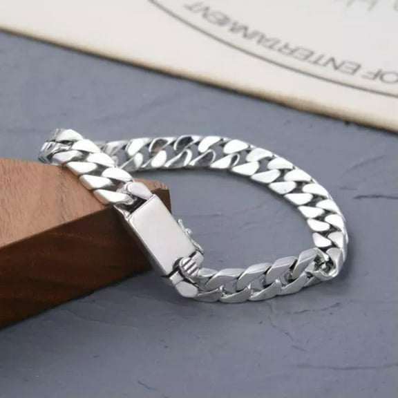 K-KED Real 925 Sterling Silver Bracelet 7mm/8mm Curb Link Men's Cuban Bracelet Gift-7.5inch-8mm