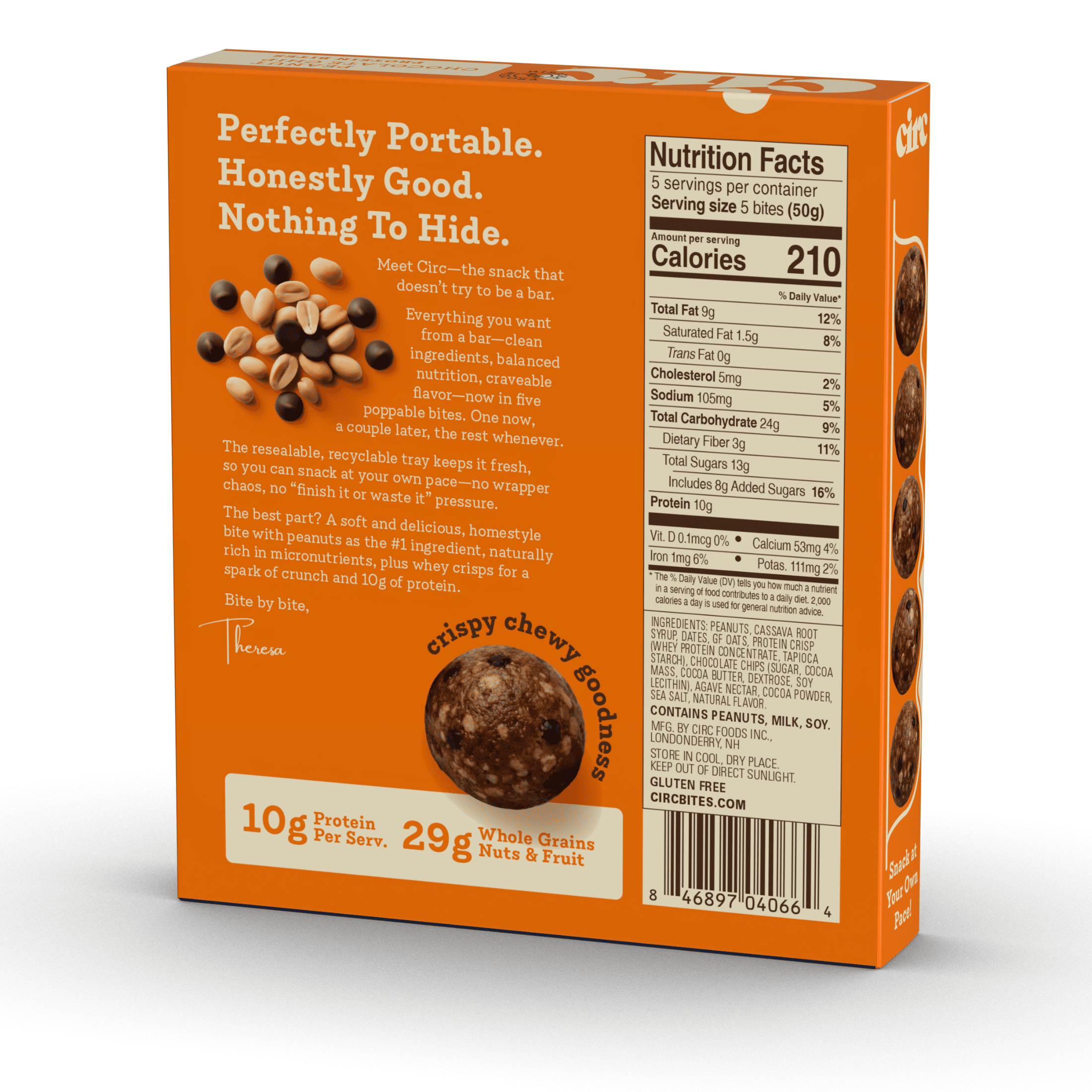 Circ Peanut Chocolate Chip Protein Bites, Gluten-Free Protein Balls 5 Pack