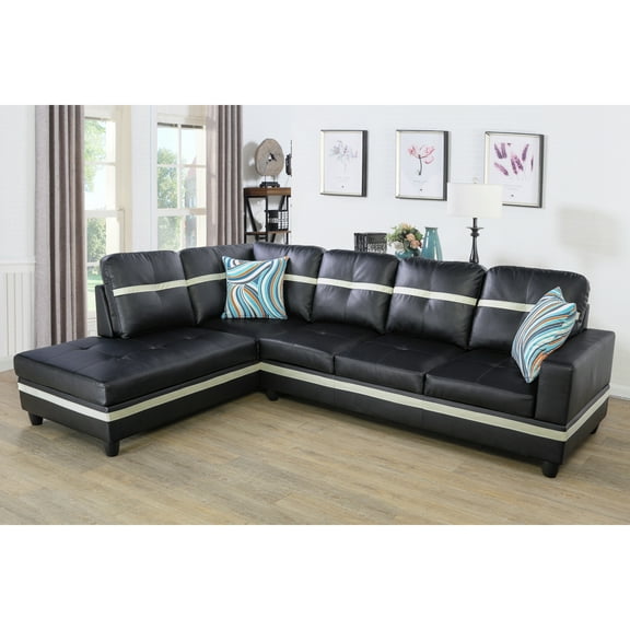 LIFESTYLE L Shape Sectional Sofa Sets withWaist Pillows for Living Room, Black and White