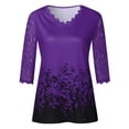 thumbnail image 3 of LEAVINGSUO 2023 Fall Womens Tops Plus Clearance Women's Lace 3/4 Sleeve V Neck T Shirt Ladies Floral Blouse Tunic Tops Plus Size, 3 of 5
