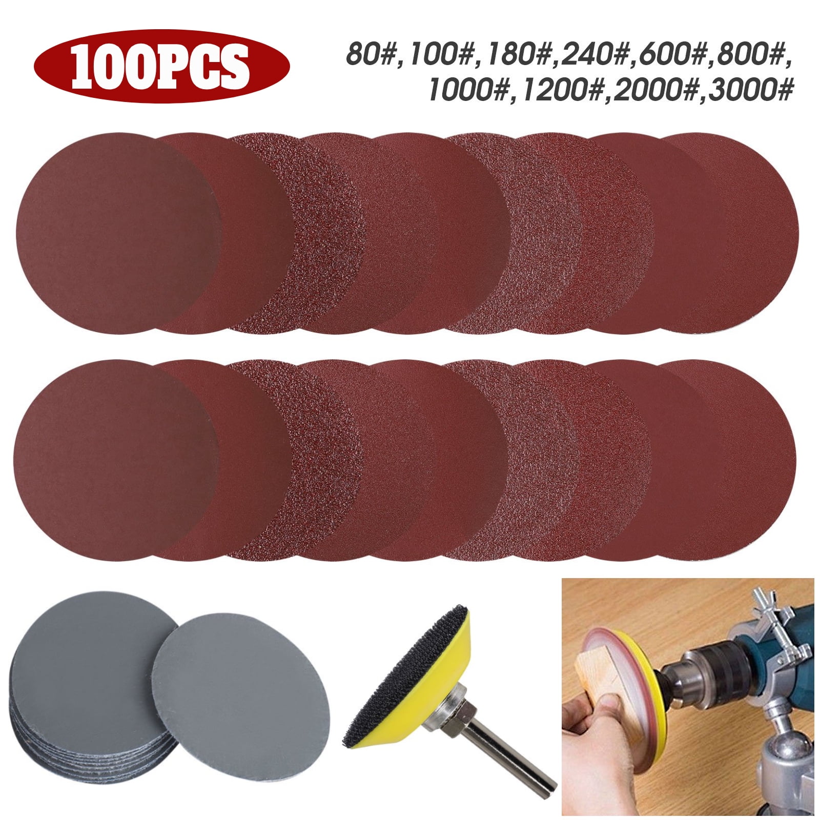 100pcs 2 Inch 50mm Sander Disc 80-3000 Grit Sanding Polishing Pad Sandpaper Tool